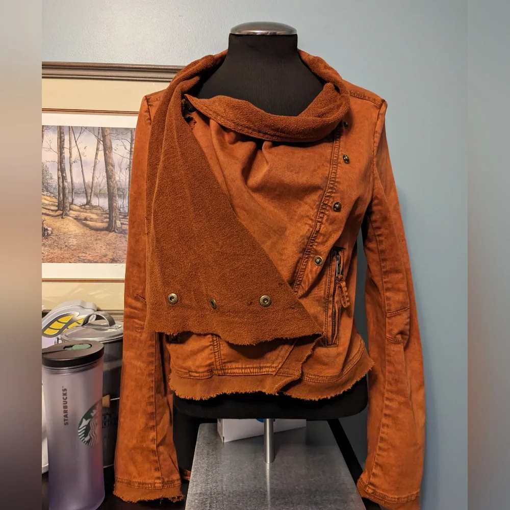 Free People collapsing twill raw edge jacket, size small, rust color - Picture 1 of 11